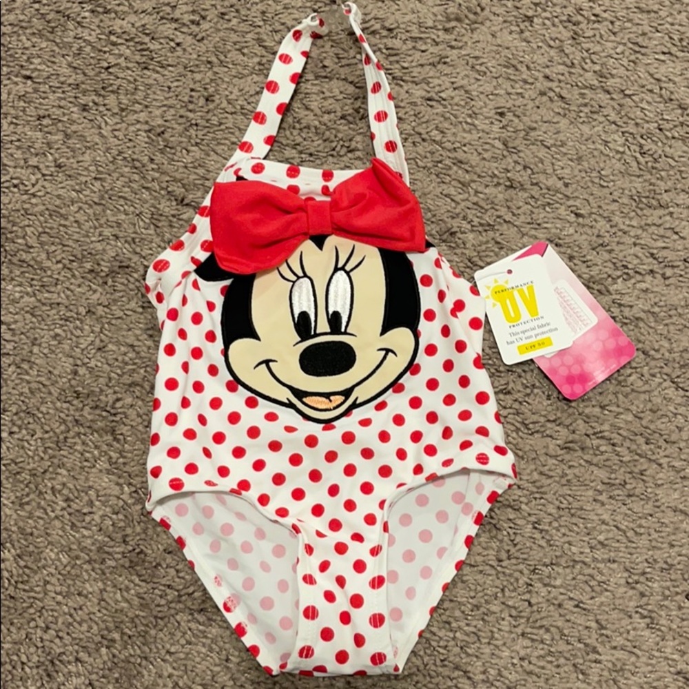 Disney Red and White Minnie Mouse Kids Swim One Piece